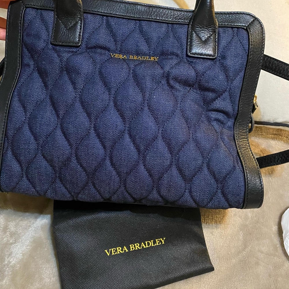 Vera Bradly Black Leather and Denim Purse